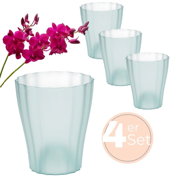 Vierer Set Übertöpfe mit gewelltem Rand und Orchidee