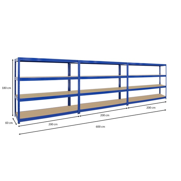 PROREGAL Mega Deal 3x Schwerlastregal Dino HxBxT 180 x 200 x 60 cm Fachlast 600 kg Blau