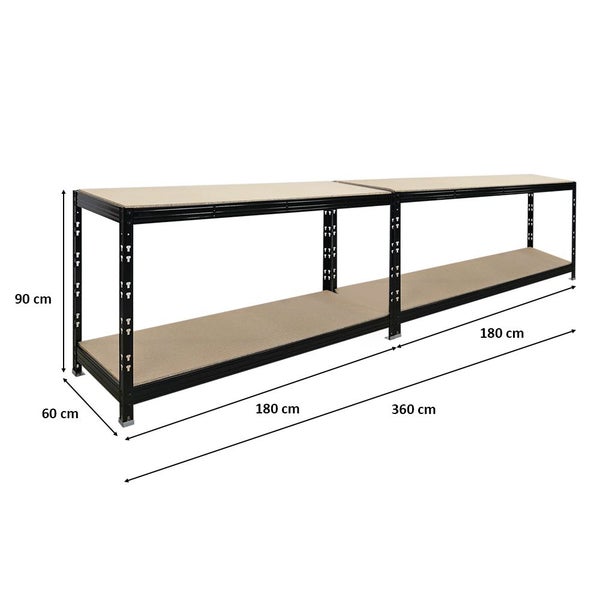 PROREGAL Mega Deal 2X Werkbank Tiger | 300 kg pro Fachboden | HxBxT 90x140x60cm | Schwarz