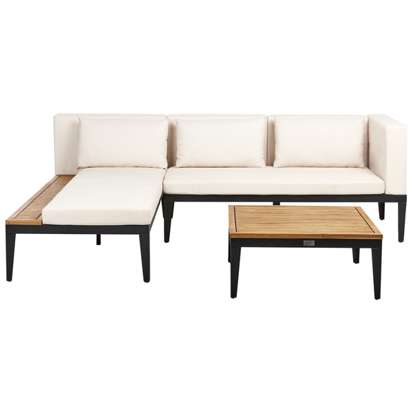 Garten Ecksofa mit Tisch 3-Sitzer BRACCIANO rechtsseitig zertifiziertes Akazienholz Hellbeige