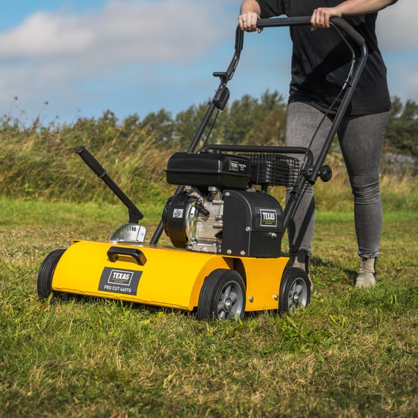Benzin Vertikutierer Texas Pro Cut 460TG – 46 cm Arbeitsbreite, 212 cm³ Motor, 48 Messer, Rasenlüfter für große Flächen