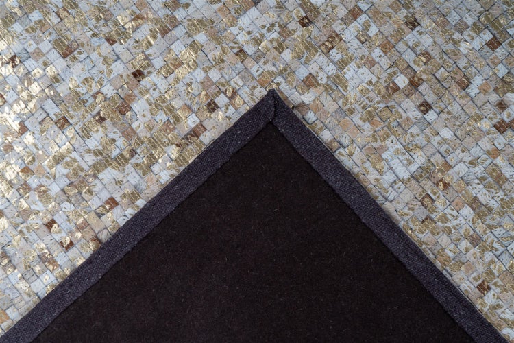 Flachflor Teppich Romilly Beige / Gold Patchwork-Design 80 x 150 cm