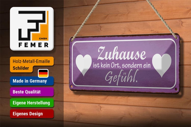 Blechschild Spruch 27x10cm Zuhause kein Ort sondern Gefühl Dekoration
