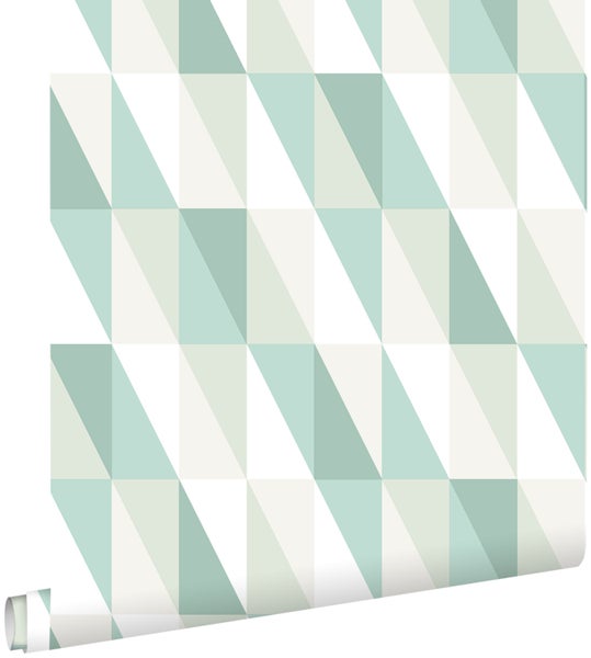 ESTAhome Tapete grafische Dreiecke Mintgrün und Blau - 53 cm x 10.05 m - 138920