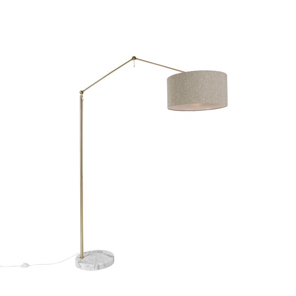 QAZQA - Design Stehleuchte I Stehlampe I Standleuchte I Lampe I Leuchte Gold I Messing mit Bouclé-Schirm Taupe 50 cm verstellbar - Herausgeber I Wohnzimmer I Schlafzimmer - Stahl Länglich - LED geeign