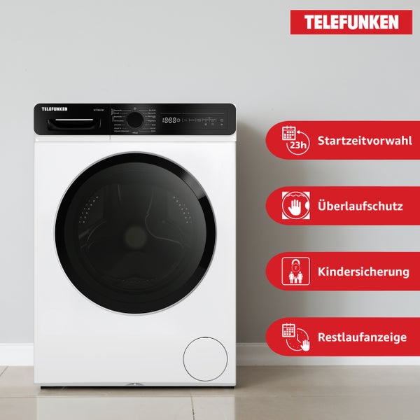 Telefunken Waschtrockner Kombi 9 kg Waschen / 6 kg Trocknen Waschmaschine mit Trockner integriert 1400 U/Min Weiß