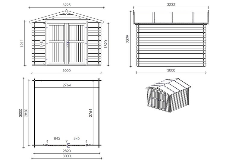 Gartenhaus, Gerätehaus 9m2 - 3x3m - 28mm - Imprägniert