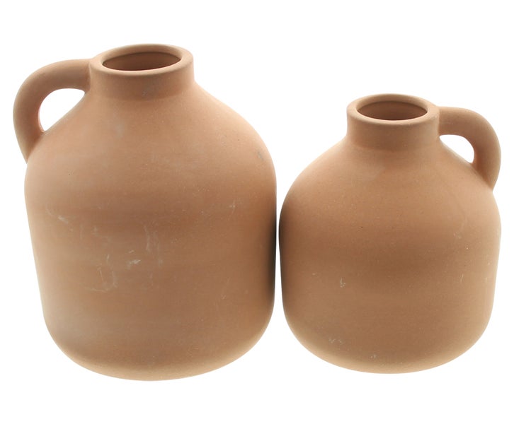 FRANK FLECHTWAREN | Dekovase Tonkrug, 2er Set, TERRACOTTA, 12 x 12 x 13 cm, 14 x 14 x 16 cm
