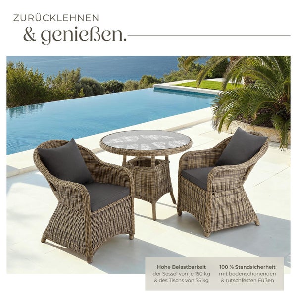 Rattan Sitzgruppe tectake Zürich Stühle vormontiert mit Aluminiumgestell natur