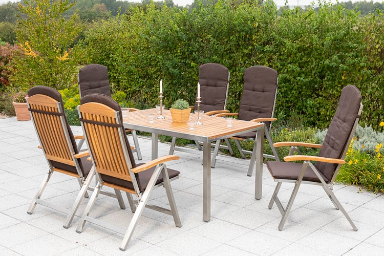 Keros Gartenmöbelset 13tlg., Klappsessel inkl. Auflagen, Tisch 150 x 90 cm