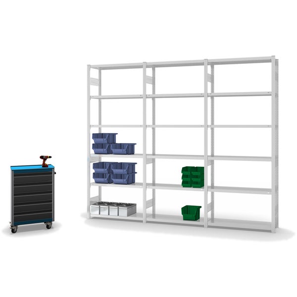 PROREGAL Fachbodenregal Stecksystem T-Profil Medium-Duty Grundregal HxBxT 250 x 100 x 30 cm 6 Ebenen Fachlast 220 kg Beidseitig Nutzbar Lichtgrau