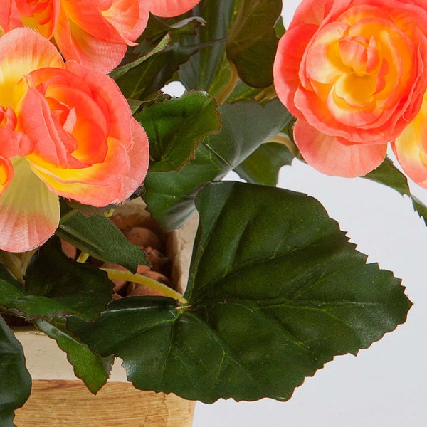 Künstliche Begonie mit orangefarbenen Blüten und grünen Blättern.