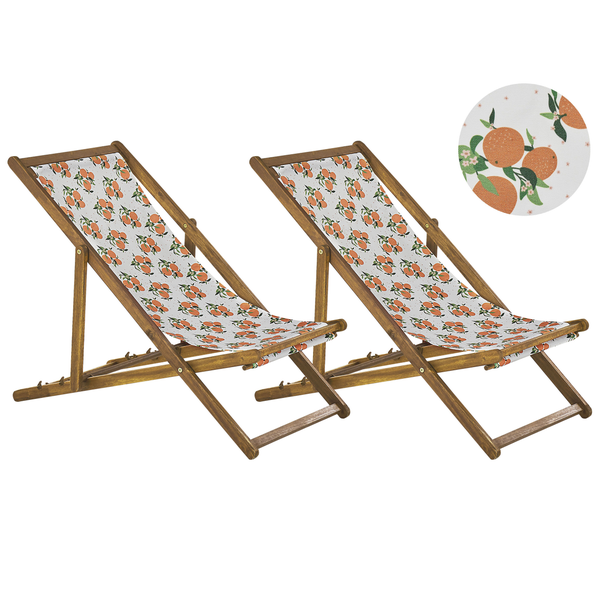 Set mit 2 klappbaren Liegestühlen ANZIO mit Ersatzstoffen Blumenmuster Akazienholz Hellbraun