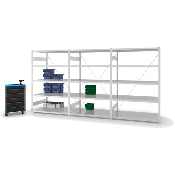 PROREGAL Fachbodenregal Stecksystem T-Profil Light-Duty Grundregal HxBxT 200 x 130 x 80 cm 5 Ebenen Fachlast 190 kg Einseitig Nutzbar Lichtgrau
