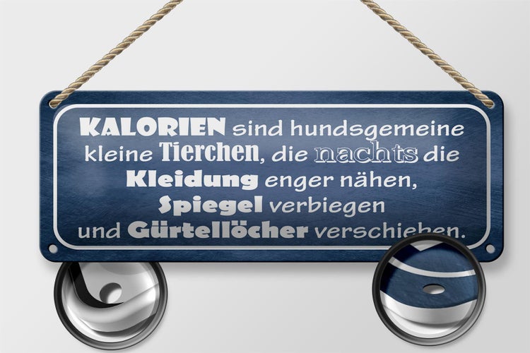 Blechschild Spruch 27x10cm Kalorien sind kleine Tierchen Dekoration