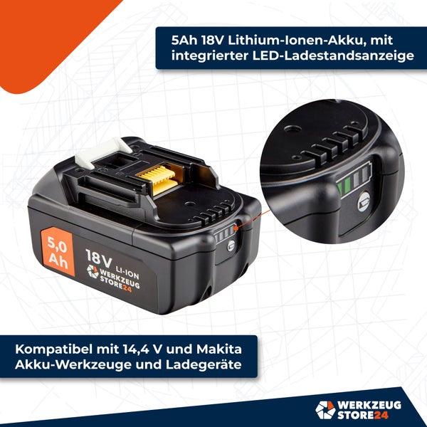 5 Ah 18 V Lithium-Ionen-Akku mit LED-Ladezustandsanzeige