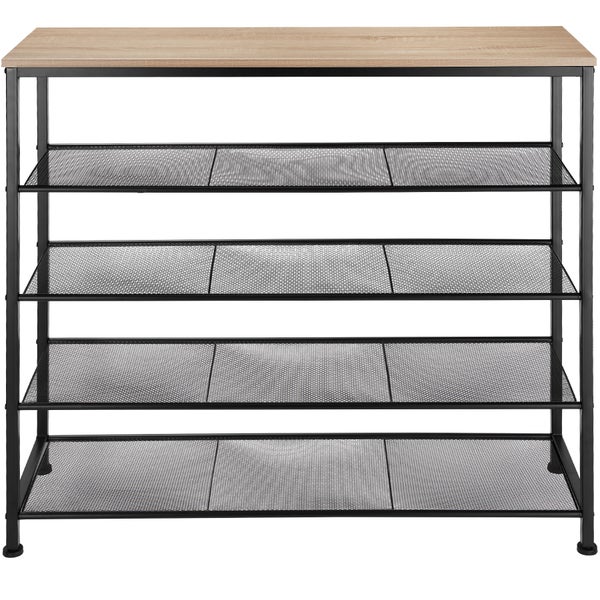 Schuhregal tectake Sheffield 100 x 30,5 x 93 cm Industrial Style Industrial Holz hell, Eiche Sonoma