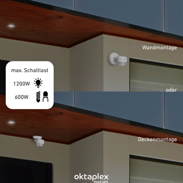 Oktaplex Mia Bewegungsmelder Aussen 360 Grad weiß IP65 10m Reichweite für Wand / Deckenmonatge