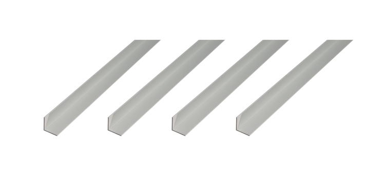 Vier Aluminium Winkelprofile in L-Form für vielseitige Anwendungen im Bauwesen