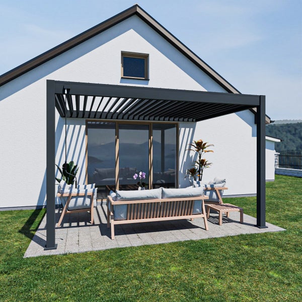 Weide Deluxe Wandpergola 3 x 4 M - Voll-Aluminium, Lamellendach, Anthrazit