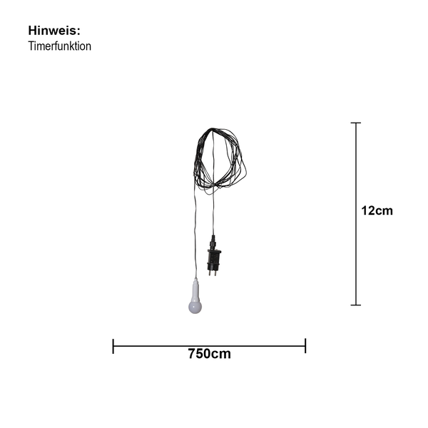 LED-Lichterkette mit Timerfunktion und einer Länge von 750 cm