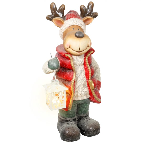 Weihnachtsdekoration Rentier Figur mit Laterne und Winterkleidung für Innenbereich