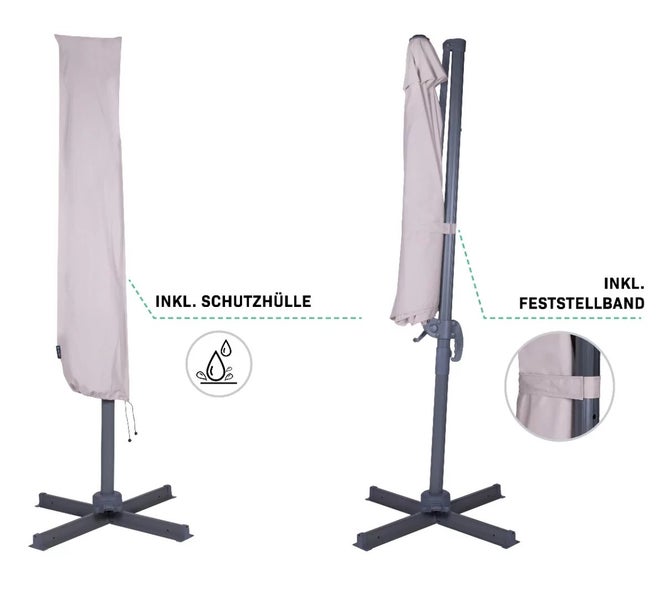 VONROC Sonnenschirm Pisogne 300x300cm - Freischwingender Sonnenschirm | Beige