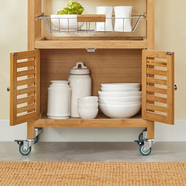 Küchenwagen aus Bambus mit Schrankfächern und Rollen