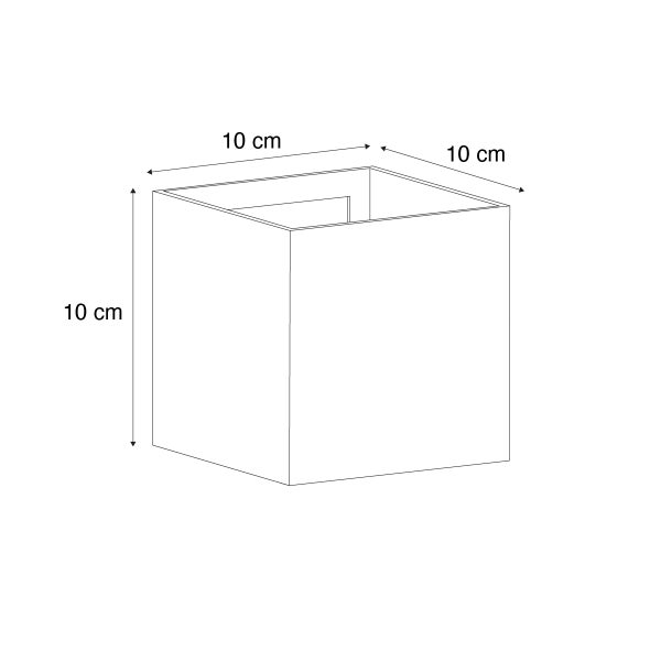 Würfelförmiges Produkt mit den Maßen 10 Zentimeter Höhe, 10 Zentimeter Breite und 10 Zentimeter Tiefe.