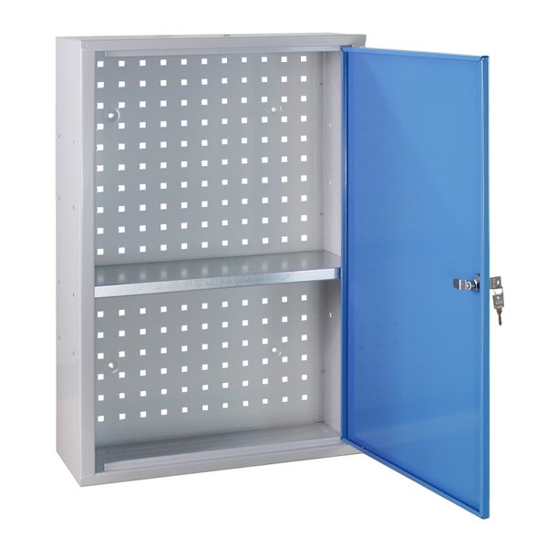 PROREGAL Werkzeugwandschrank mit Tür 1 Fachboden HxBxT 75 x 50 x 20 cm Lichtgrau Blau