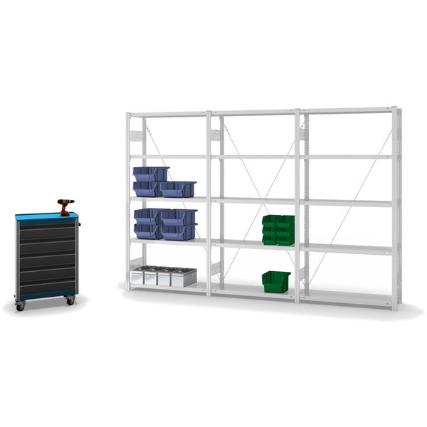 PROREGAL Fachbodenregal Stecksystem T-Profil Light-Duty Grundregal HxBxT 200 x 100 x 30 cm 5 Ebenen Fachlast 150 kg Einseitig Nutzbar Lichtgrau