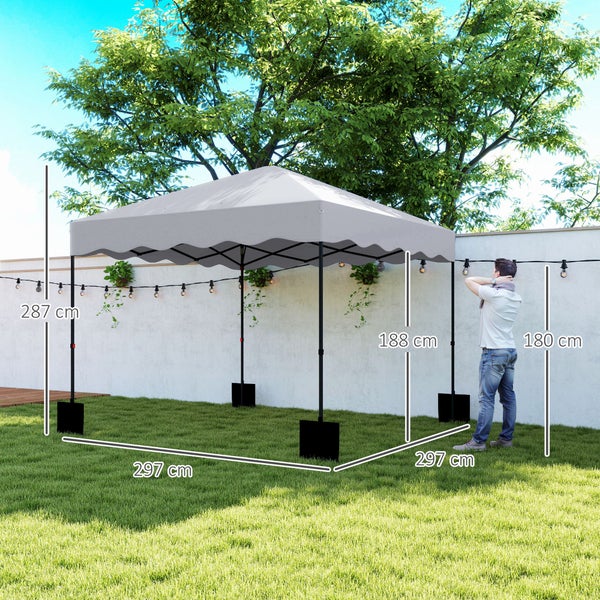 Outsunny Pavillon ca.3x3m, wasserabweisend Stabil Winterfest Pop-up Faltpavillon mit UV Schutz 50+, Faltbar Partyzelt Gartenzelt mit Rolltasche, Gartenpavillon für Camping Garten, Hellgrau