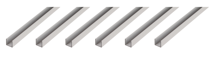 Sechs Aluminium U-Profile in einer Reihe