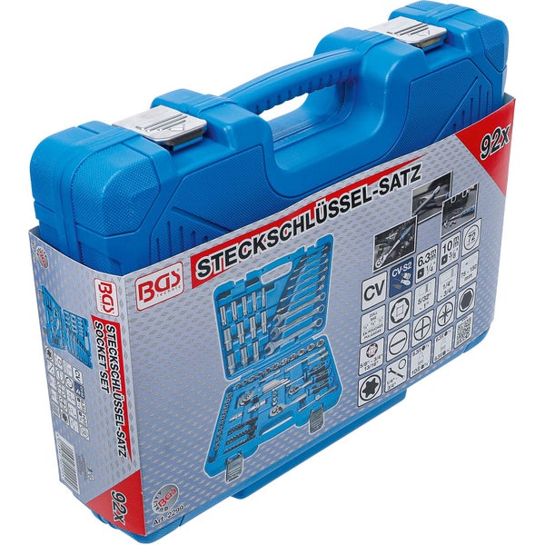 BGS Steckschlüssel-Satz Sechskant Antrieb 6,3 mm (1/4) / 10 mm (3/8) Zollgrößen 92tlg. - 2299