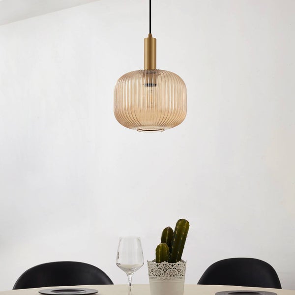 Lindby Pendelleuchte Doroteo (Retro, Vintage Antik) in Creme aus Glas (1 flammig E27) - Deckenlampe Esstischlampe Hängelampe Hängeleuchte Wohnzimmerleuchte