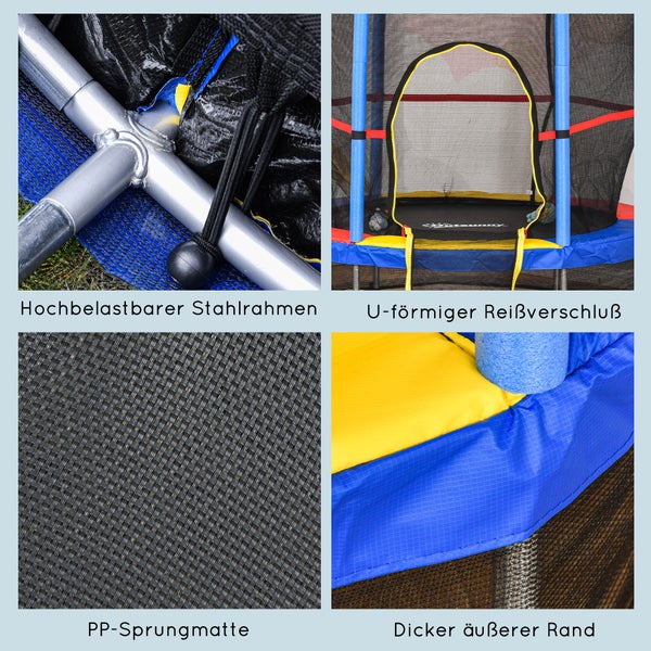 HOMCOM Trampolin für Kinder, 140cm x 140cm x 160cm, Metall, Bunt