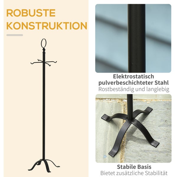 Kamingarnitur mit Schaufel, Besen, Schürhaken und Zange sowie Holzscheitregal mit Brennholz