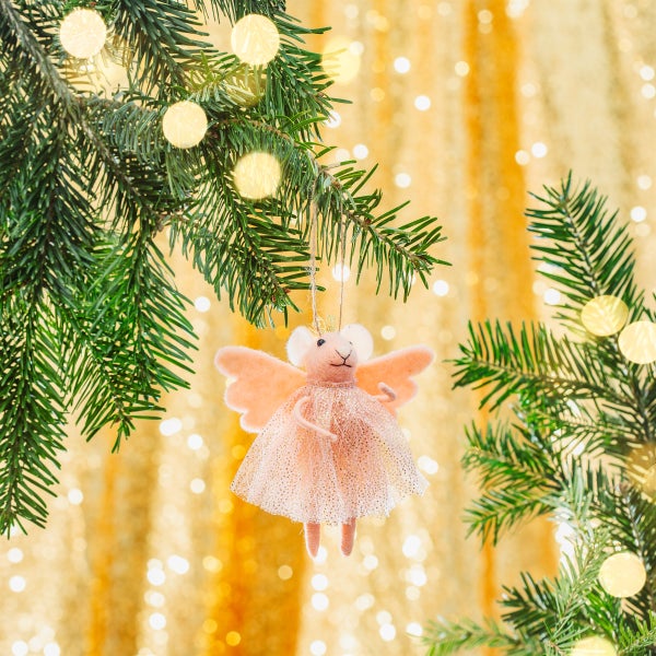 Rosa Maus Prinzessin Filz Weihnachtshänger - Sass & Belle