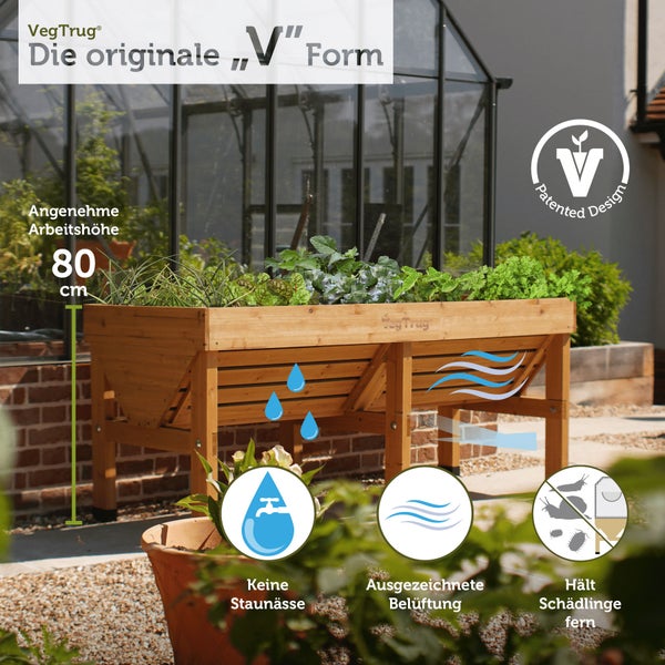 VegTrug Hochbeet aus Holz in V-Form, 80 Zentimeter Arbeitshöhe, mit Belüftung, Schutz vor Schädlingen und ohne Staunässe.