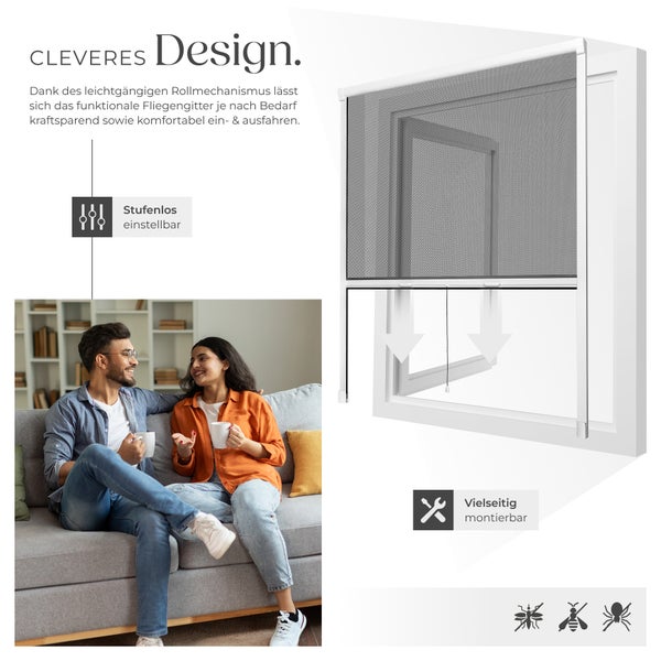 Fliegengitter mit Rollmechanismus und stufenloser Einstellung für Fenster