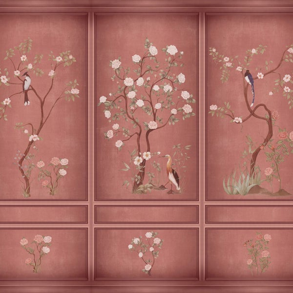 Paneel-Tapete mit Vogel- und Blumenmuster