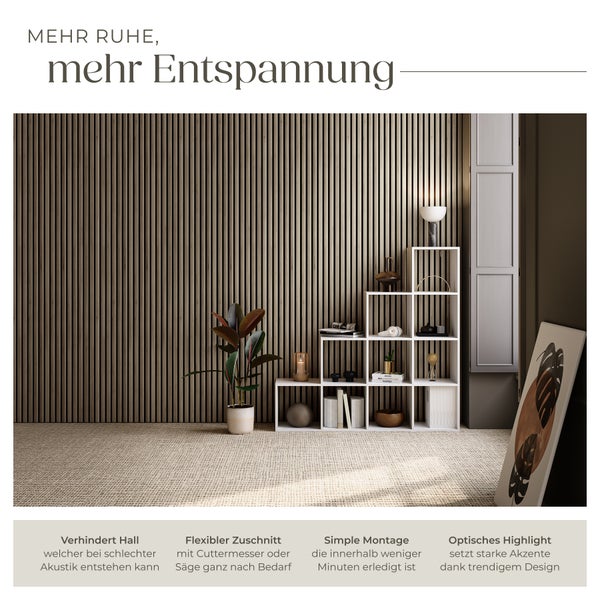 Akustikpaneele tectake Sonic Wall je 60 x 120 x 2,1 cm, Größe flexibel anpassbar Holzoptik in Eiche dunkel  Eiche dunkel