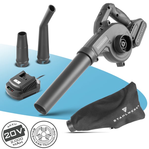 Akku-Laubbläser von Stahlwerk mit Zubehör, inklusive Akku, Ladegerät und Fangsack