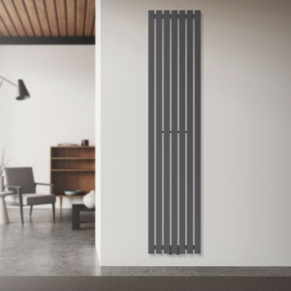 LuxeBath Designheizkörper Stella 1800 x 370 mm Anthrazit, Paneelheizkörper Mittelanschluss, Einlagig, Flach, Vertikal, Badheizkörper Röhrenheizkörper Flachheizkörper Badezimmer Heizung Bad Wandheizung