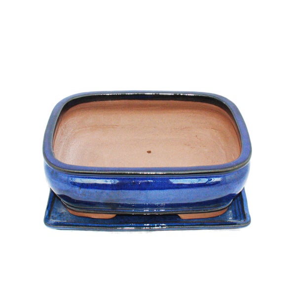 Quadratische Bonsaischale aus Keramik mit Untersetzer