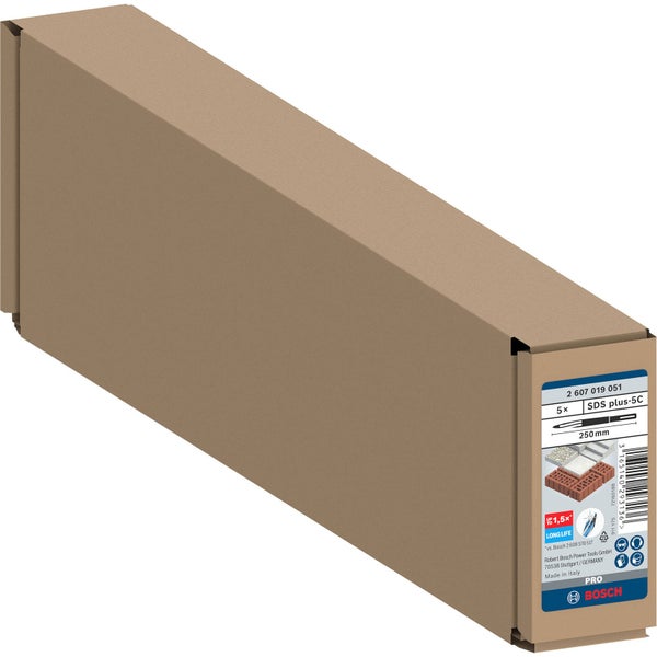 Verpackung mit fünf Bosch SDS plus-5C Bohrern, 250 Millimeter