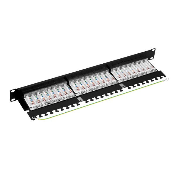ProfiPatch Cat6a Patchpanel Patchfeld 19 Zoll 24 Port Verteilerfeld für Keystone Module RJ45 Rackeinbau geschirmt 1HE schwarz