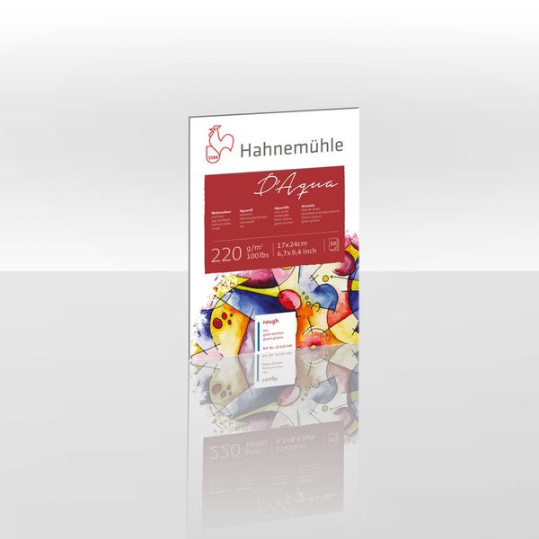 Hahnemühle Aquarellblock D'Aqua, 220 Gramm pro Quadratmeter, 17 mal 24 Zentimeter, raue Oberfläche, 30 Blatt, naturweiß, säurefrei.