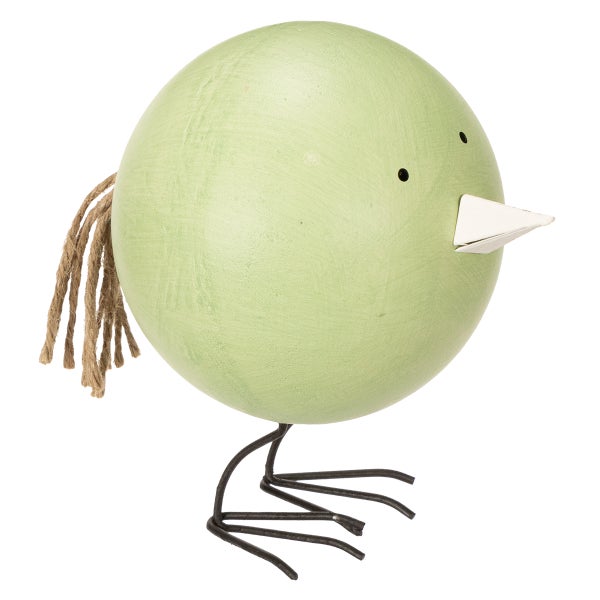 Dekorative Holzfigur Vogel mit Schnabel und Drahtfüßen