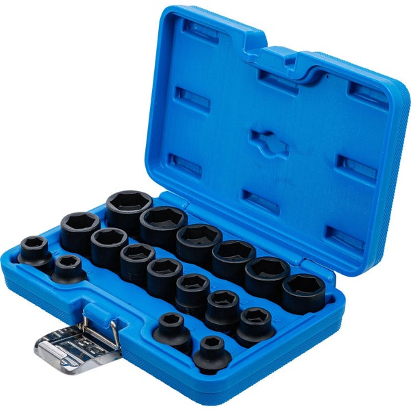 BGS Kraft-Steckschlüssel-Einsatz-Satz Sechskant extra flach Antrieb Innenvierkant 12,5 mm (1/2) SW 8 - 24 mm 17tlg. - 9286